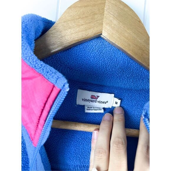 VINEYARD VINES Fleece Jacket 1/4 Zip Cornflower Blue Pink Colorblock M - Picture 4 of 10